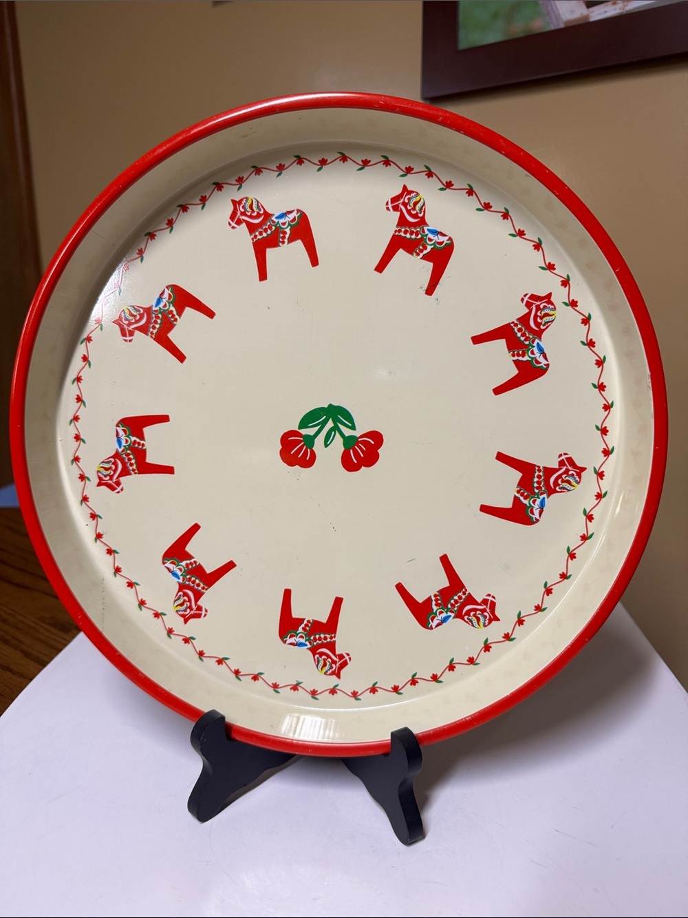 Dala Horse Nils Olsson Metal Tray Sweden 12”
